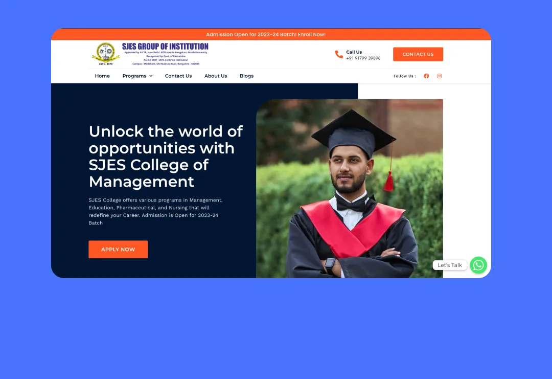 Website Design & Development for SJES College, Bangalore